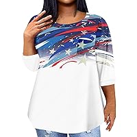 July 4th Shirts for Women Funny 3/4 Tops 2024 Casual Summer Stars and Stripes Tees American Flag Patriotic Blouses