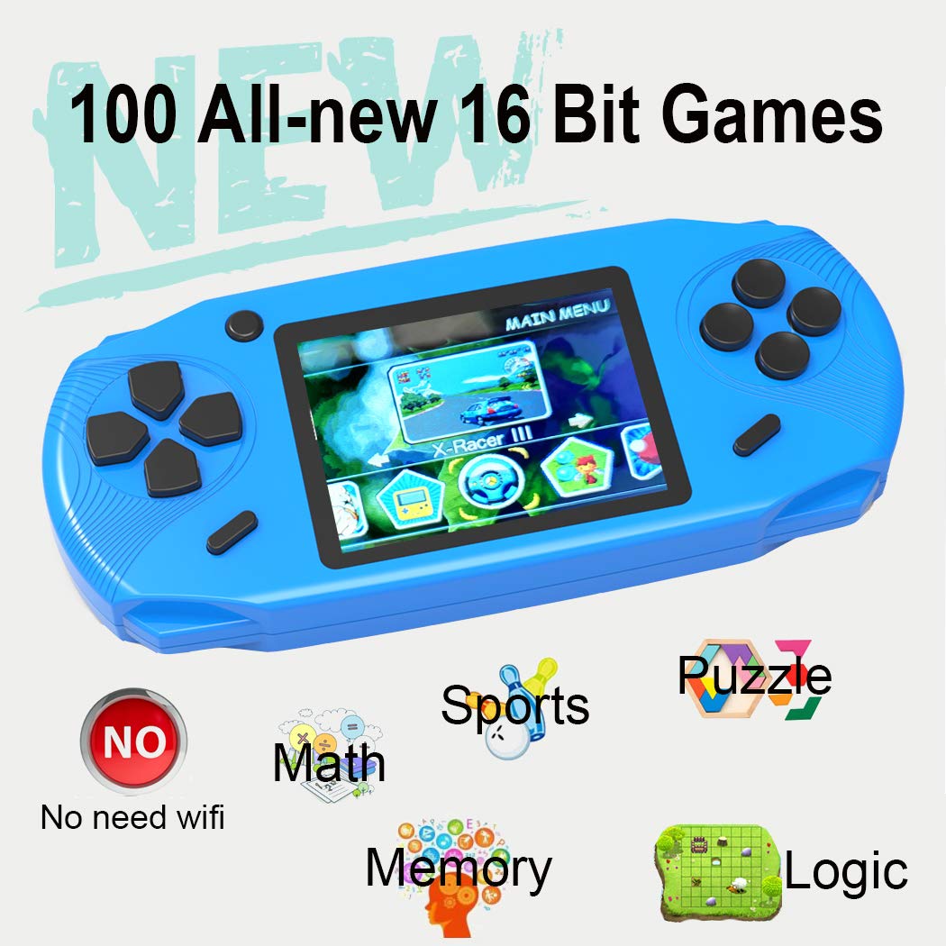 Beijue 16 Bit Handheld Games for Kids Adults 3.0'' Large Screen Preloaded 100 HD Classic Retro Video Games USB Rechargeable Seniors Electronic Game Player Birthday Xmas Present (Blue)