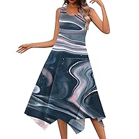 Women's Casual Summer Dress,Sleeveless Crewneck Swing Sequin Sundress Flowy Irregular Hem A-Line Midi Beach Dresses