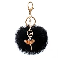 Dancing Angel Girl Fluffy Pompoms Keychains Fake Rabbit Fur Ball Keychain Women Bag Jewelry Gift Pompoms Keychain