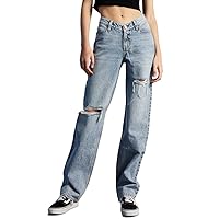 PacSun Women's Eco Medium Indigo Ripped V Dip '90s Boyfriend Jeans