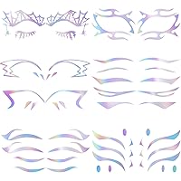 ANCIRS 6 Pack Holographic Stickers for Eye Makeup, Temporary Crystal Face Tattoo Cat Eyebrow Stickers for Halloween Carnival Party Cosplay Music Festival Decoration