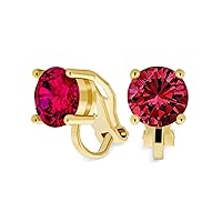 Traditional Classic 2CT Brilliant Cut Round AAA CZ Solitaire Clip On Stud Earrings for Women -Yellow Gold or Silver Plated Non-Pierced Simulated Gemstone Jewel Colors Birthstone 8MM