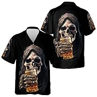 ThuhaTree Store Skull Skeleton Halloween Tropical Vibe Hawaiian Shirt Unisex S-5XL, Skull Hawaiian Shirts for Men