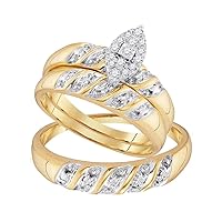 The Diamond Deal 10kt Yellow Gold His Hers Round Diamond Cluster Matching Wedding Set 1/8 Cttw