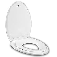 Elongated Toilet Seat Built-In Potty Training Seat, Soft Quiet Close Non-Slip Seat, Easy to Install & Clean,Magnetic Kids Seat and Cover for Elongated Oval Toilets,White