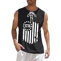 Mens Summer Independence Day Flag Printing Digital 3D Printing Fabric with Sleeveless Top T Shirt Tunic T Shirts