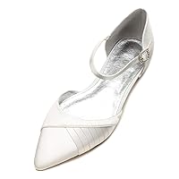Women Satin Wedding Flats Shoes for Bride Pointed Toe Party Dress Shoes Ankle Strap Ballet Flats