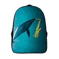 Dolpgin Play Saxophone Laptop Backpack with Multi-Pockets Waterproof Carry On Backpack for Work Shopping Unisex 16 Inch