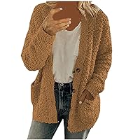 Women Warm Plush Coats Plus Size Button Down Winter Outwear Casual Long Sleeve Solid Color Fleece Tops with Pockets