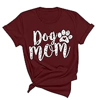 Dog Mom Shirts Womens Mother's Day T-Shirt Funny Letter Print Dog Paw Graphic Tee Tops Summer Short Sleeve Blouse