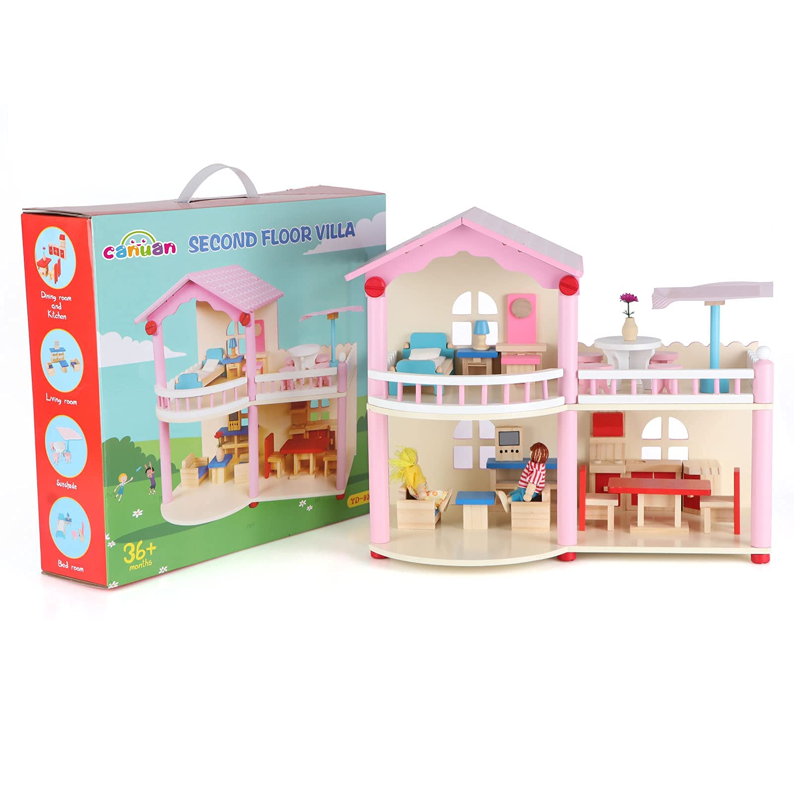 Canuan Dollhouse for Kids 3 4 5 Years Old,Dream House Playset with Furniture and Accessories Kit,Gifts for Girls and Boys