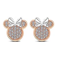 Cubic Zirconia Womens Girls Mickey Minnie Mouse Stud Earrings Two-Tone Gold Plated 925 Sterling Silver (Push Back)