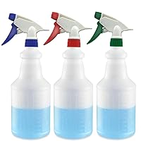 24 oz Empty Spray Bottles for Cleaning Solutions, Spray bottle 24oz, Professional Industrial Commercial with Measurements Mist Line Sprayer, Transparent, Pack of 3