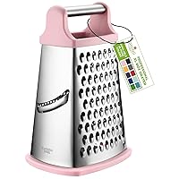 Spring Chef Professional Cheese Grater - Stainless Steel Box Grater for Kitchen, XL Size, 4 Sides - Perfect Shredder for Parmesan Cheese, Vegetables, Carrot, Ginger - Dishwasher Safe - Pink Lemonade