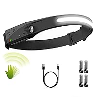 Rechargeable Headlamps with 230°Wide Beam Headlight, Motion Sensor Bright 5 Modes Lightweight Sweat Proof Head Flashlight with Clips for Outdoor Running, Camping, Fishing, Hiking-Black