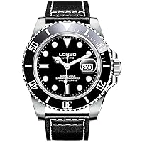 LOREO Men's Silver Stainless Steel Sapphire Glass Black Rotating Bezel Men's Automatic Watch