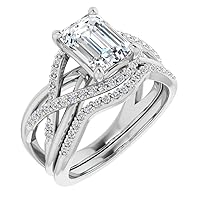 Moissanite Star Sterling Silver Genuine Moissanite Engagement Ring, Ethically, Authentically & Organically Sourced 1 CT Emerald Cut, Moissanite Diamond Rings, Wedding Ring Sets