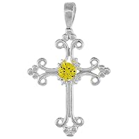 Sterling Silver Colored Cubic Zirconia Fleury Cross Pendant, 1 inch Long