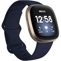 Fitbit Versa 3 Health & Fitness Smartwatch W/ Bluetooth Calls/Texts, Fast Charging, GPS, Heart Rate SpO2, 6+ Days Battery (S & L Bands, 90 Day Premium Included) International Version (Blue/Gold)