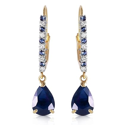 Galaxy Gold GG 3.35 Carat 14k Solid Gold Leverback Earrings with Natural Diamonds and Sapphires