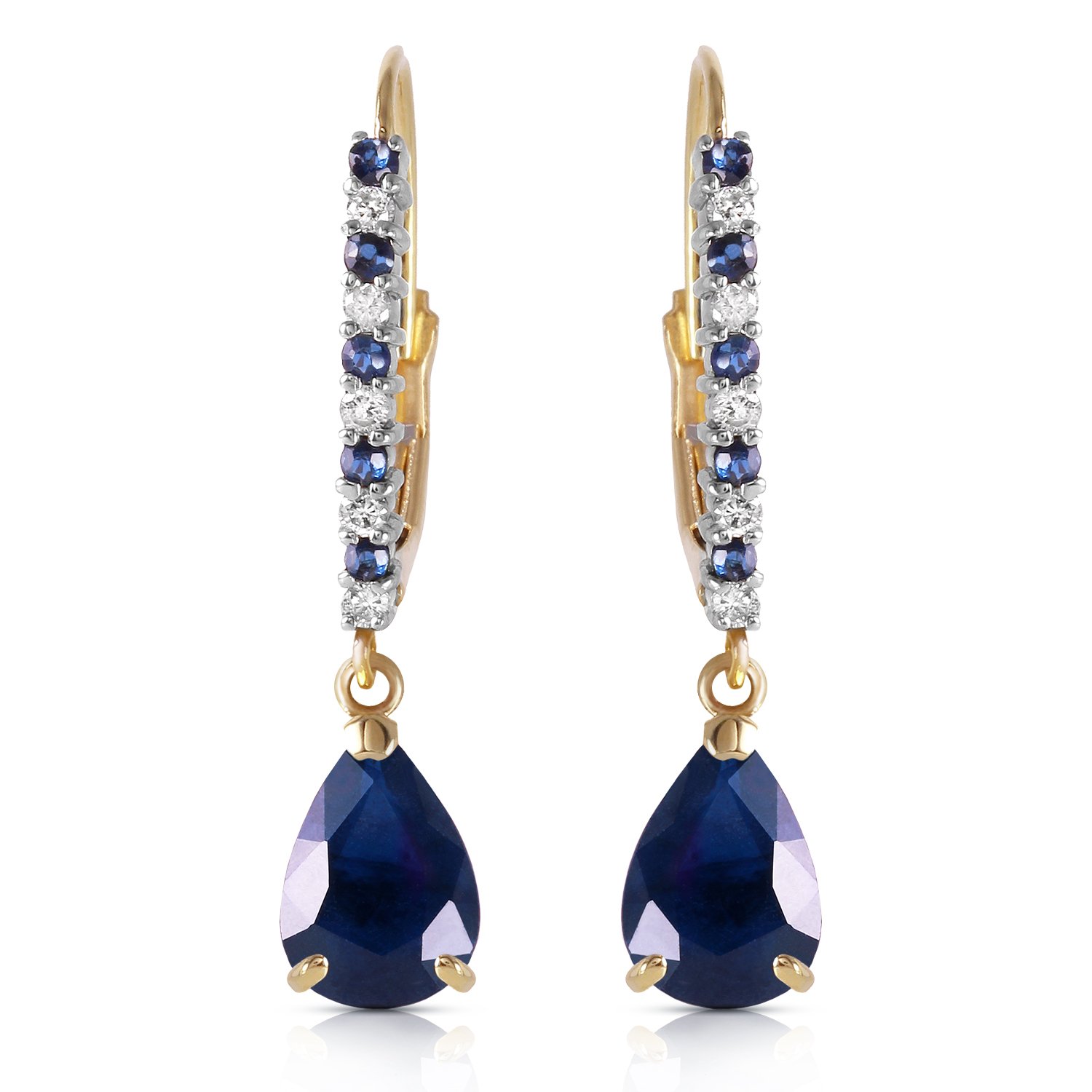 Galaxy Gold GG 3.35 Carat 14k Solid Gold Leverback Earrings with Natural Diamonds and Sapphires