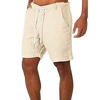 Mens Cotton Linen Shorts Beach Casual Loose Shorts Pockets Lightweight Comfy Short Pants Summer Relaxed Fit Bottoms