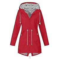 Womens Waterproof Rain Jacket Zip Up Hooded 2023 Fall Coat Lightweight Adjustable Tunic Windbreaker with Pockets