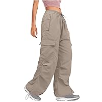 Y2K Teen Girls Street Cargo Pants Cute Low Waist Parachute Pants Multi-Pockets Wide Leg Cargo Pants Light Sweatpants