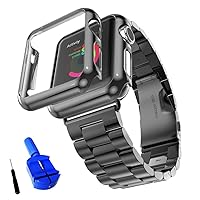 Compatible with Apple Watch Band Series 1/2/3/4, Stainless Steel Strap Band w/Adapter+Case Cover Compatible for iWatch 38/40/42/44mm