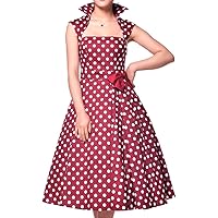 XS, SM, MD, LG, XL or XXL - Dazzling Dots - Red w White Polka-dot 40s 50s Belted Pleat Collar Dress