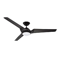 kathy ireland HOME Sweep Eco 60 Inch Ceiling Fan with Light Kit | Indoor Energy Efficient LED Fixture with EcoMotor | Modern Geometric Design with 6-Speed Wall Control, Barbeque Black
