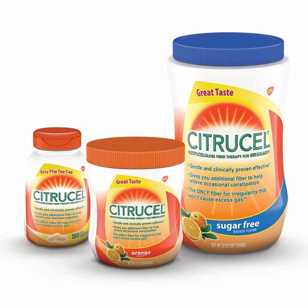 Citrucel Sugar Free Fiber Powder for Occasional Constipation Relief, Methylcellulose Fiber Powder, Orange Flavor - 16.9 Ounces