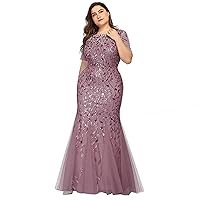 Summer Dresses for Women, Plus Size Sequin Mesh Mermaid Slim Evening Dress Beaded Leaves Pattern Formal Party Prom Gowns