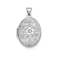 Sterling Silver Oval Floral Locket Necklace