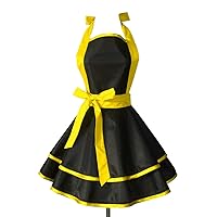 Hyzrz Lovely Handmade Cotton Retro Black Aprons for Women Girls Cake Kitchen Cook Apron for Mother's Gift (Yellow)