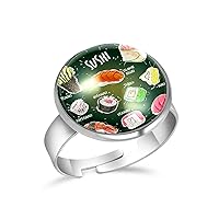 Japan Sushi Green Adjustable Rings for Women Girls, Stainless Steel Open Finger Rings Jewelry Gifts