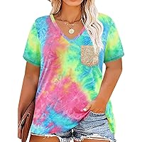 RITERA Plus Size Tunics for Womens Tie Dye Casual Summer Loose Fit Blouses Flowy Shirts Tops Blouses with Pocket Purple pink blue XL