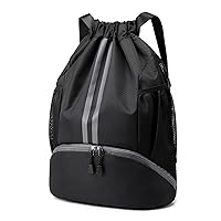 Hoedia Sports Drawstring Backpack - String Swim Gym Bag with Shoes Compartment and Wet Proof Pocket for Women&Men