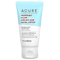Acure Incredibly Clear Azelaic Acid Facial Lotion - Gentle Exfoliation for Skin Balance, Even Tone & Glowing - Mandelic Acid, Licorice Root Infused, 100% Vegan - Combo to Dry or Oily Skin - 1.7 fl oz