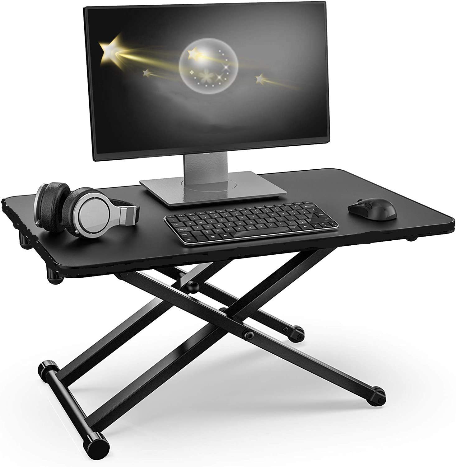 Adjustable Height Stand Steady Standing&Sitting Gas Spring Riser Desk Converter w Keyboard Mat for Health Benefits and No Assembly Needed,Converts ...