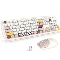Wireless Keyboard and Mouse, 2.4Ghz USB Retro Full Size Typewriter Keyboard and Cute Cat Shape Design Mouse Combo for Mac, Windows 7/8/10, Laptop, Desktop, PC, Computer