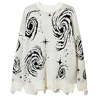 Women's Loose Knit Pullover Round Neck Long Sleeve Knit Sweater Dress Y2k (Color : White, Size : XL)