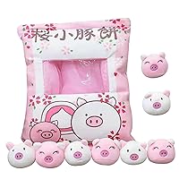Cute Pillows Soft Pudding Plush with 8PCS Pig Toys, 18.9x14.2 inch Removable Snack Pillow, Stuffed Animal Toy Plush for Teens Girls Kids