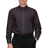Men’s Banded Collar(Mandarin Collar) Black Dress Shirt