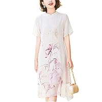 Women's Dresses Floral Print Mandarin Collar Dress - Elegant Tunic with Button Details Dress for Women