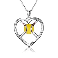 Softball Necklace 925 Sterling Sliver Baseball Pendant Sport Team Softball Mom Jewelry Gifts For Women Teen Girls Lover Players