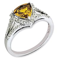 925 Sterling Silver Diamond and Whiskey Quartz Ring Jewelry for Women - Ring Size Options: 6 7