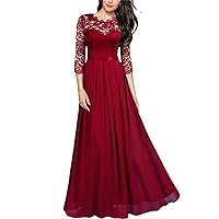Women's Plus Size Round Neck 3/4 Sleeve Lace Evening Gown Long Wedding Guest Bridesmaid Party Dress