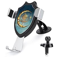 Steampunk Gold Moon and Vessel Cell Phone Car Mount Windshield Air Vent Universal Accessories Adjustable Phone Holders for Your Car
